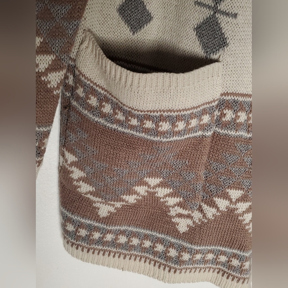 NWT Kenar sz XL 18%Wool Aztec Open Pockets Nude Soft Toned Cardigan Sweater - Picture 9 of 10